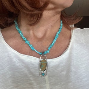 Turquoise Royston Ribbon Pendant: Sterling Silver Artisan Necklace, 18 inch