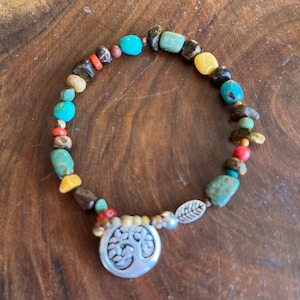 Tree of Life Semiprecious Stone Bracelet: Turquoise, Jasper, Coral