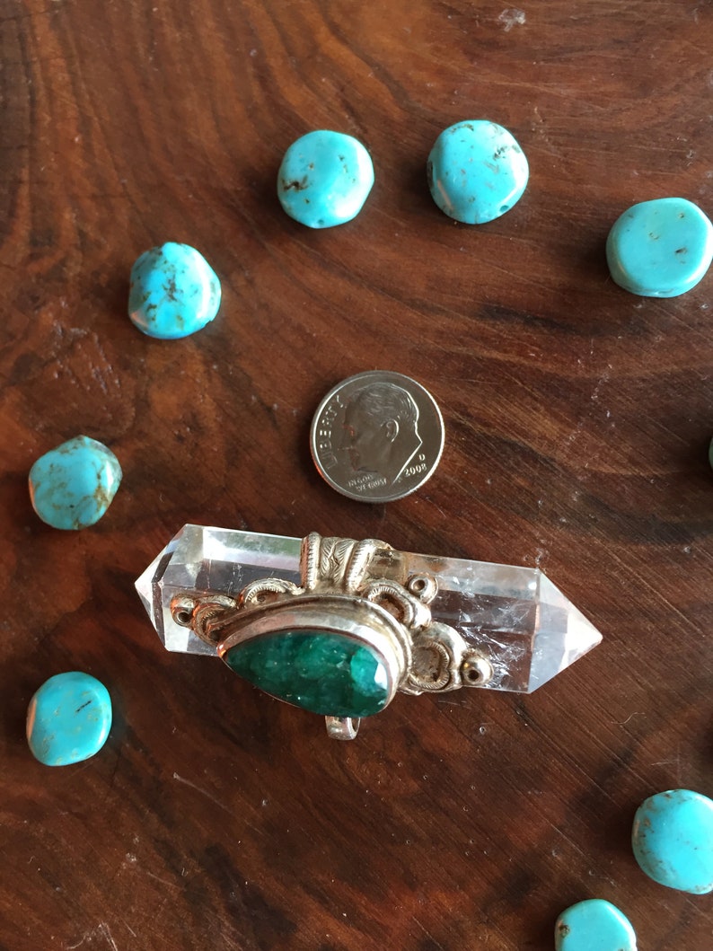 Exotic Crystal with Malacite and Silver Magnifying Blessings Positive Energy Pendant Bohemian Boho Beautiful Unique Spiritual Celestial