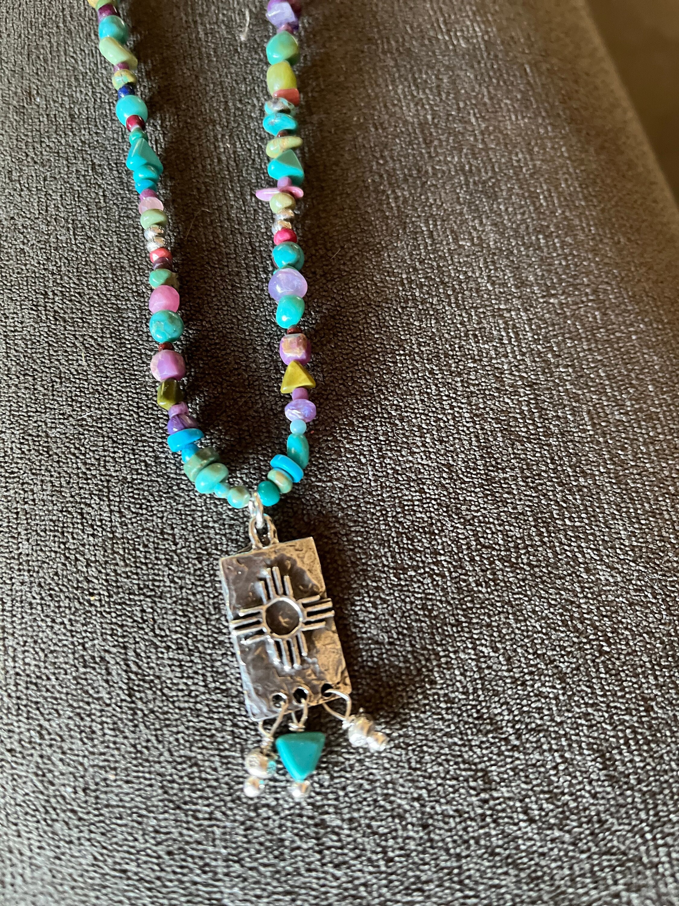 Turquoise Sundance Style Necklace W Sterling Zia Sun Hopi Symbol