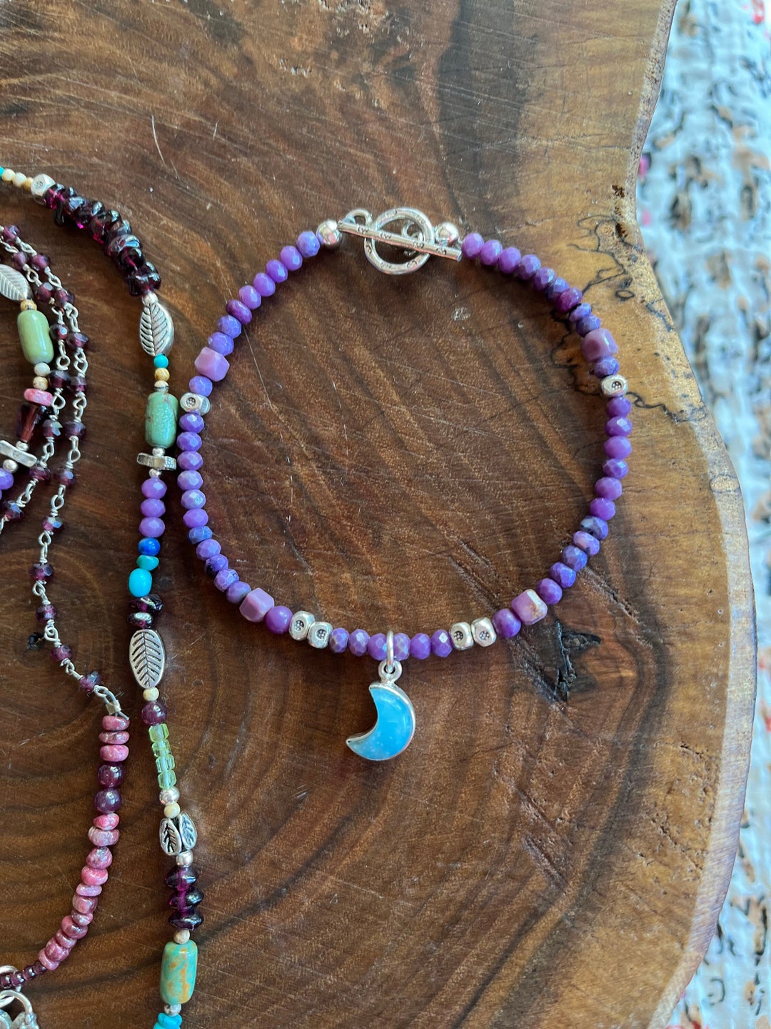 Sundance Style Larimar Moon Bracelet Purple Kunzite Stones Toggle Clasp