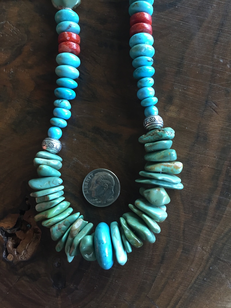 Santo Domingo Style Long Cynthia Sundance Moon Artisan Necklace Southwestern Turquoise Coral .925 Sterling Silver Toggle Clasp Chunky NEW!