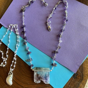 Raw Amethyst Sterling Silver Necklace: Sundance Style Rosary Chain