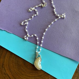 Freshwater Pearl Moon Necklace: Sterling Silver Pink Quartz Chain, 18 inch