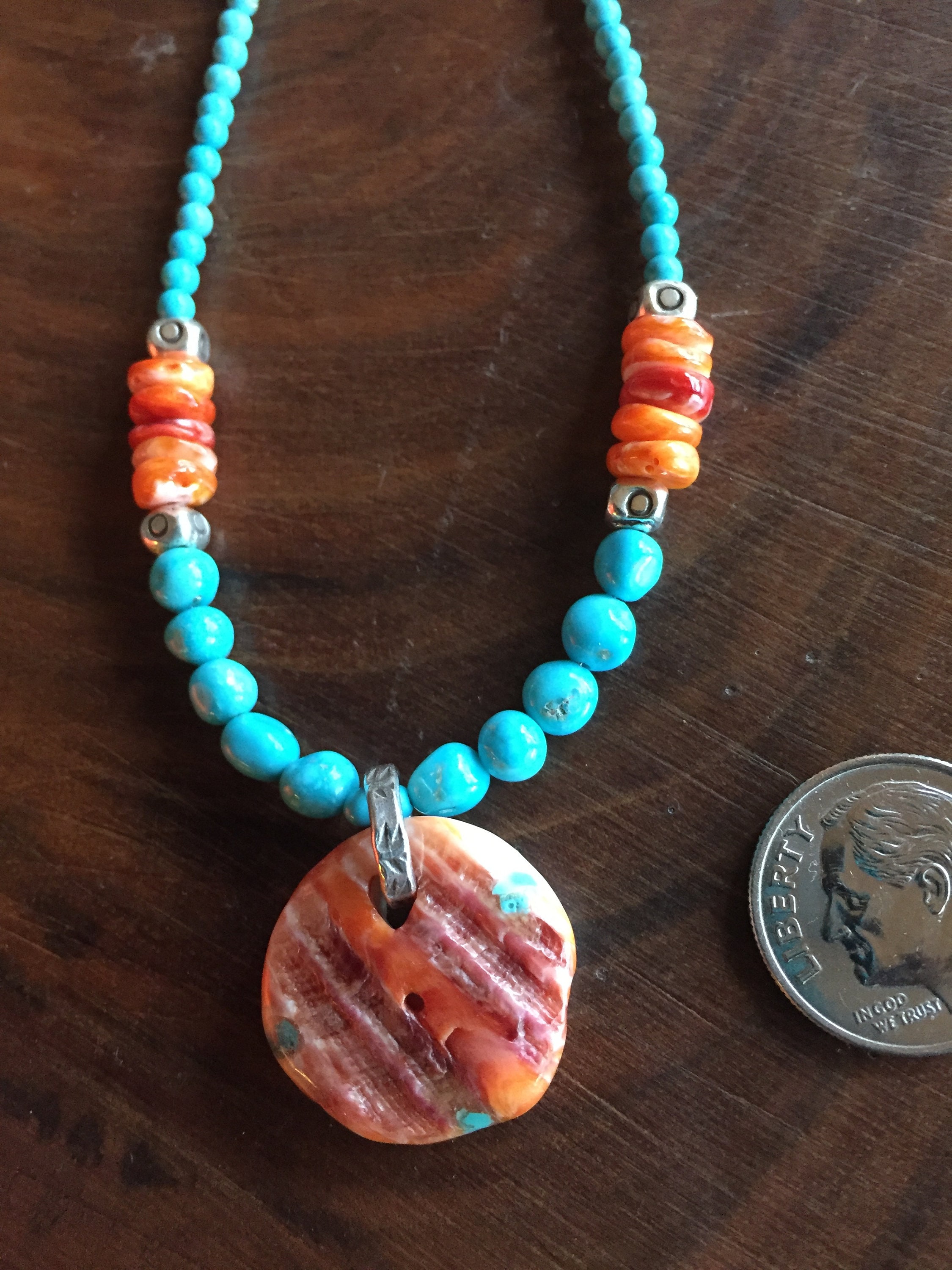 ターコイズ・スパイニーオイスターシェル　ペンダント　右側 ターコイズ・スパイニーオイスターシェル ペンダント 右側 ターコイズ