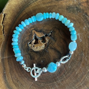 Larimar Bracelet: .925 Sterling Silver Toggle, Moonstone & Pearl