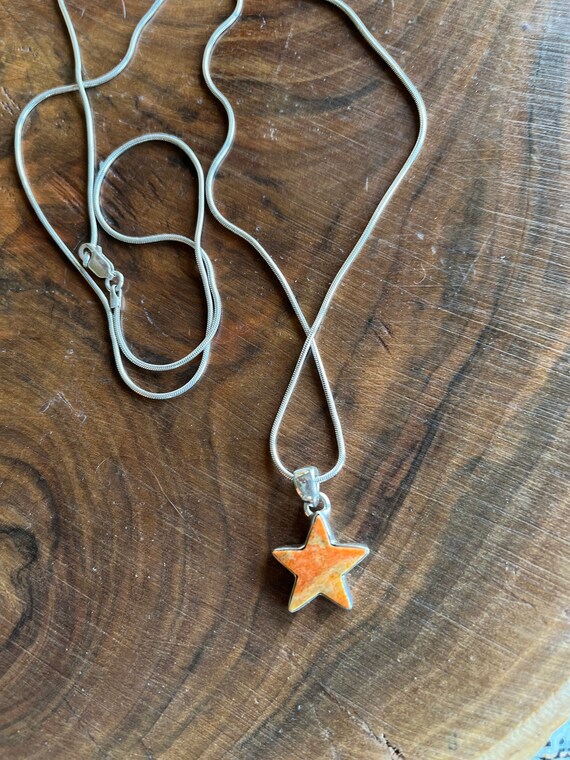 Spiny Oyster Shell Star Necklace .925 Sterling Silver 28 Inch Long