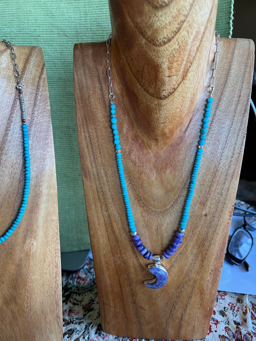 Sundance Style Purple Moon on a Turquoise Charoite 20 Inch Necklace 925