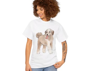 Zwaar katoenen uniseks T-shirt met Aussiedoodle