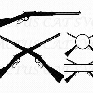 Lever Action Rifle Silhouette and Crossed with Name Plate Pack | SVG PNG JPG Pdf Tiff | Digital Files perfect for Cricut