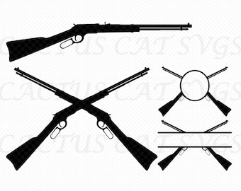Lever Action Rifle Silhouette and Crossed with Name Plate Pack | SVG PNG JPG Pdf Tiff | Digital Files perfect for Cricut