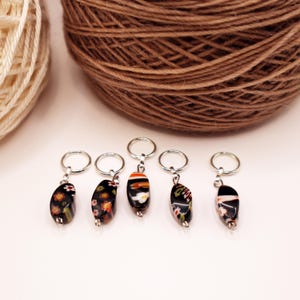 Set of five stitch markers for knitting and crochet