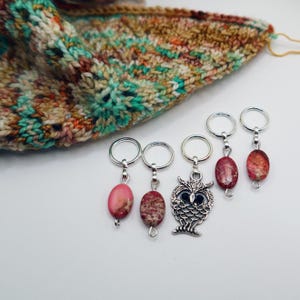 Set of five stitch markers for knitting and crochet