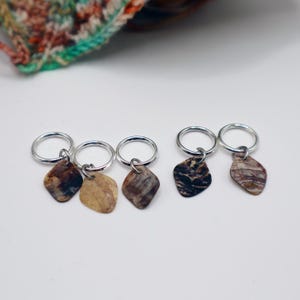 Set of five stitch markers for knitting and crochet