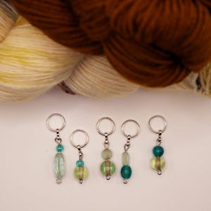 Set of five stitch markers for knitting and crochet