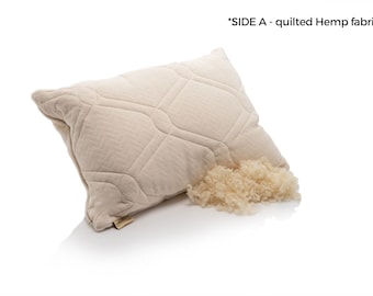 2 sided Hemp and merino wool natural pillow, wool stuffed pillow, Hemp and wool pillow, hemp pillow, organic hemp pillow, 18 microns merino