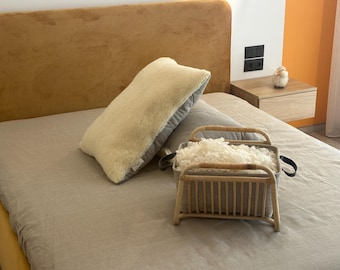 Handcrafted Natural Linen and Wool Pillow, Organic Two-Sided Cover, Raw Bulgarian Wool Filling, holiday pillow, personalized gift