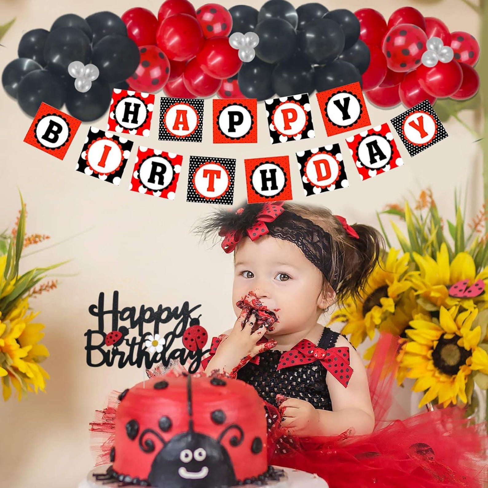 Ladybug Birthday Party Decorations, Ladybug Party Supplies Backdrop ...