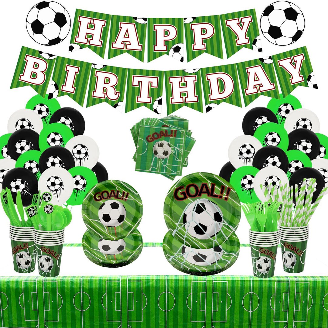 Soccer Theme Party Supplies Including Banner for Soccer Birthday Party — free download