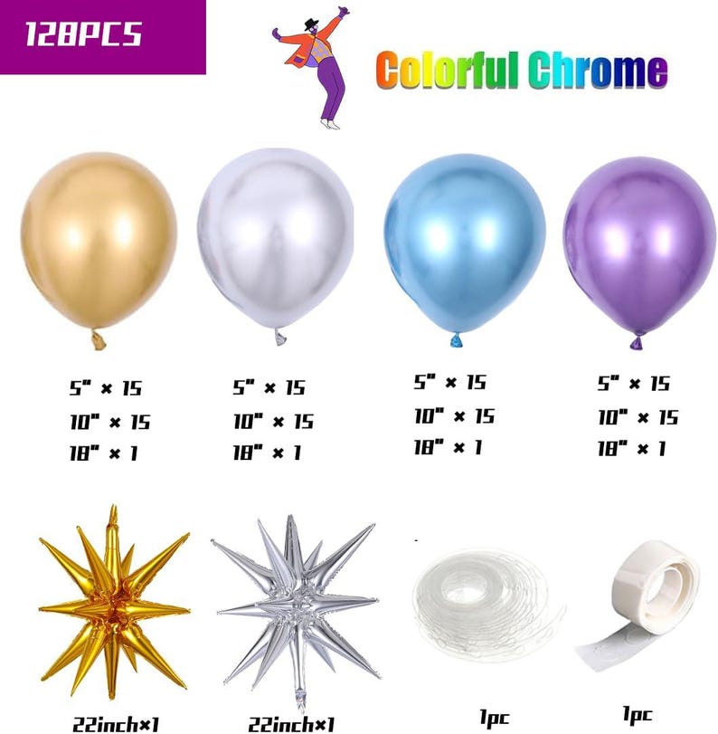 PartyWoo Balloons Assortment – 128 Pieces In 4 Different Sizes For Parties, Decorations, Events (Mix Colors) - View #5