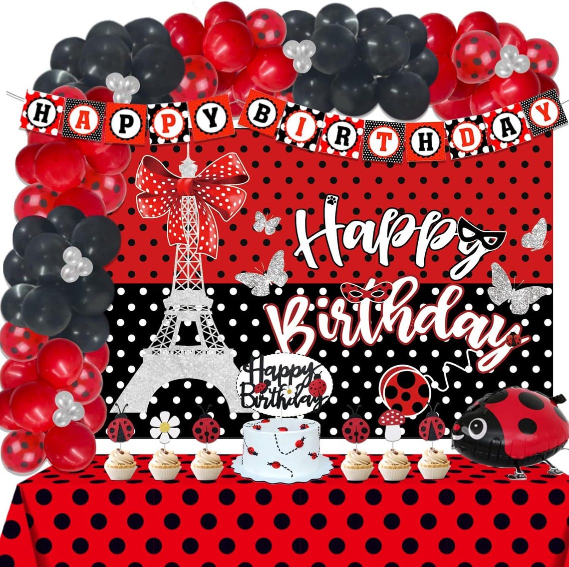 Ladybug Birthday Party Decorations, Ladybug Party Supplies Backdrop ...