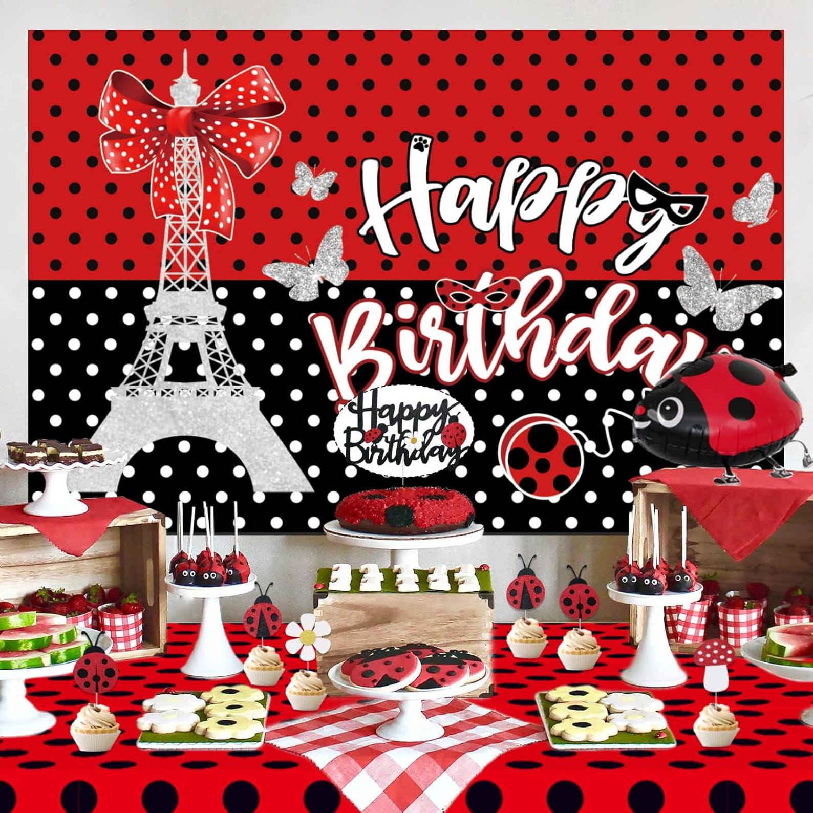 Ladybug Birthday Party Decorations, Ladybug Party Supplies Backdrop ...