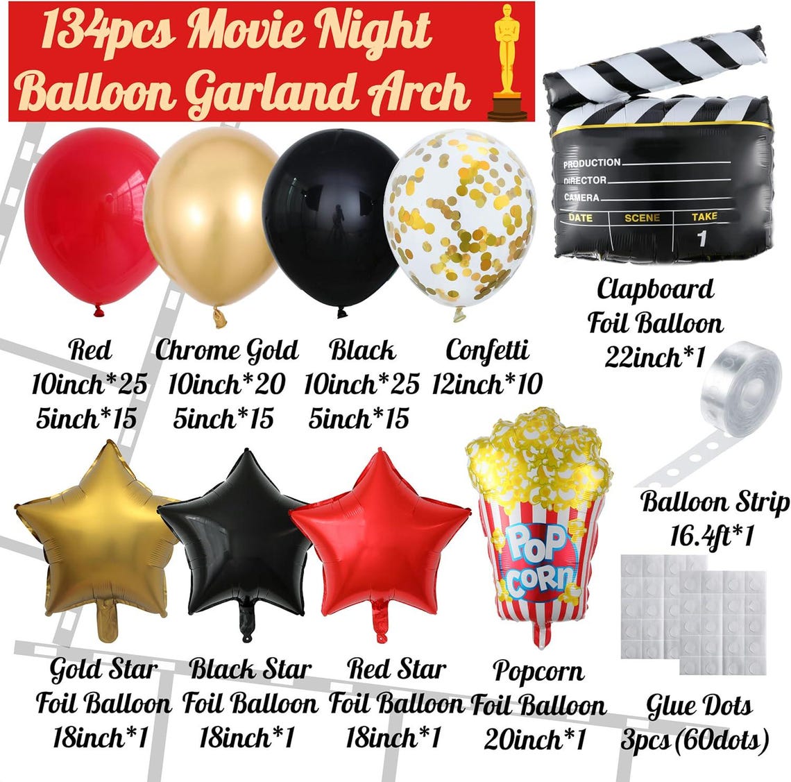 Movie Night Cinema Balloon - Large 74x71cm Foil Balloon For Hollywood, Film, Birthday Party Decor (Helium Or Air) 5 thumbnail image