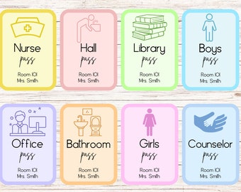 Klassenzimmer Flur Pass / Canva Vorlagen, Pässe, Badezimmer, Flur Pass, Büro, Grundschule, Mittelschule, Lehrer, Schulanfang