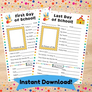 First and Last Day of School Printable, All About Me Activity, Back to School Questionnaire, School Interview, Keepsake, Instant Download