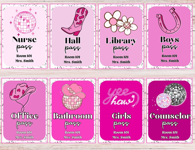 Disco Cowboy Classroom Hallpass /canva, Passes, Bathroom, Hall Pass ...