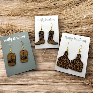 Cowboy Cowgirl Earring SVG Bundle: Laser Cut Western Designs, Cow Print, Boot Stitch(Digital Download)