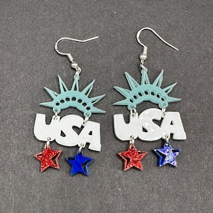 USA patriottische oorbellen SVG | 4 juli-oorbellen | Liberty kroon- en steroorbellen | Glowforge-getest | Alleen downloaden
