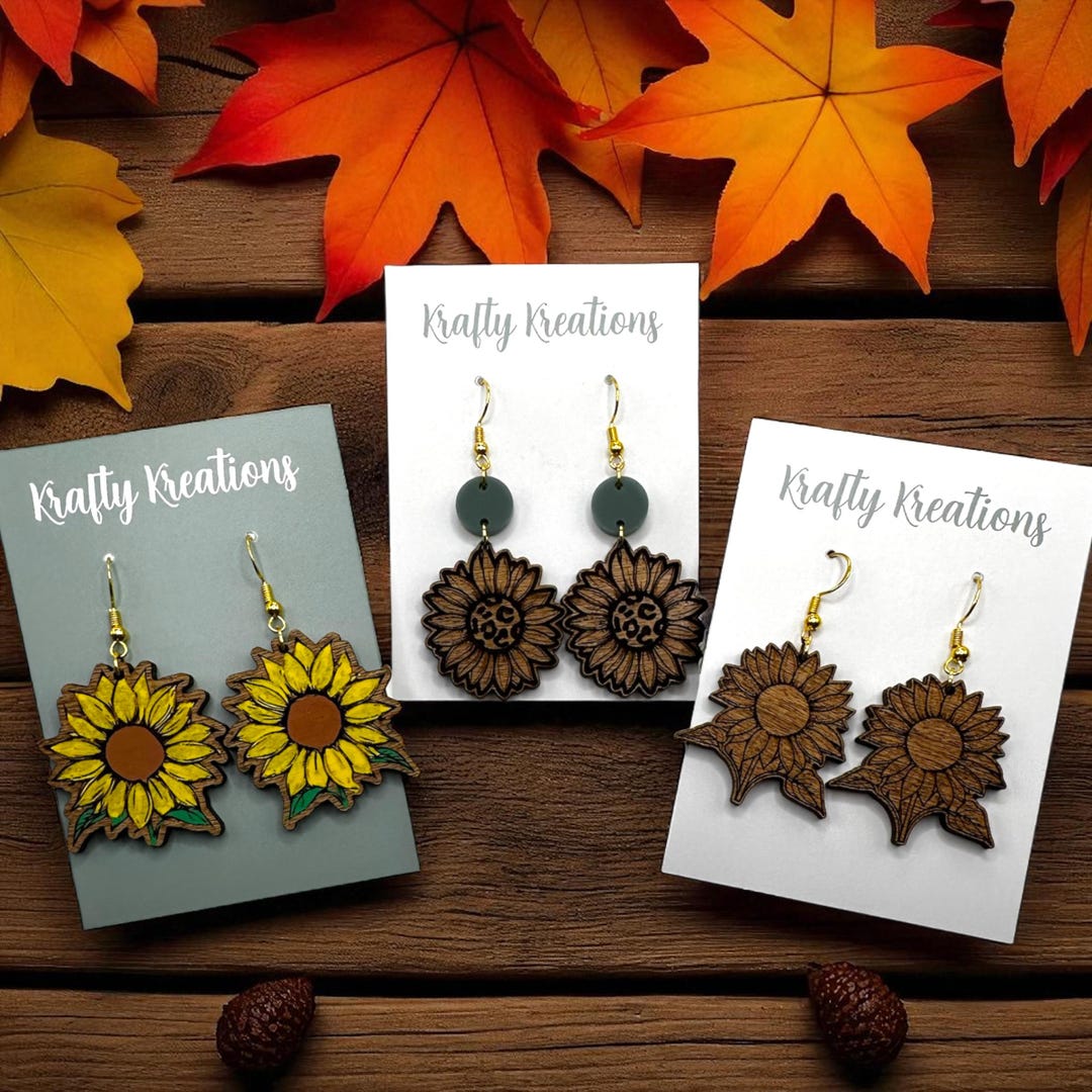 Sunflower Earring SVG Bundle | Laser Cut & Engraved Earring Design ...