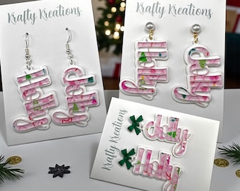 Holly Jolly Ohrringe SVG - Weihnachts Wort Ohrring Vorlage - digitaler Download