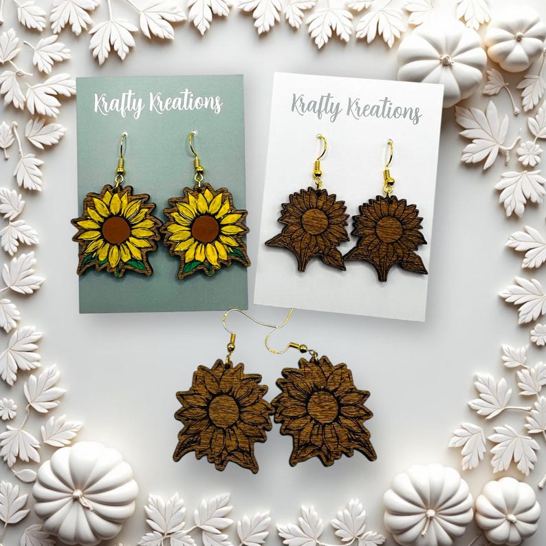 Sunflower Earring SVG Bundle | Laser Cut & Engraved Earring Design ...