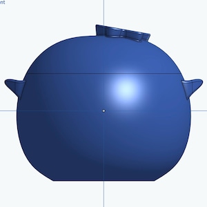 May include: A blue ceramic pot with a rounded shape and a lid with a decorative design. The pot has two small handles on the sides.