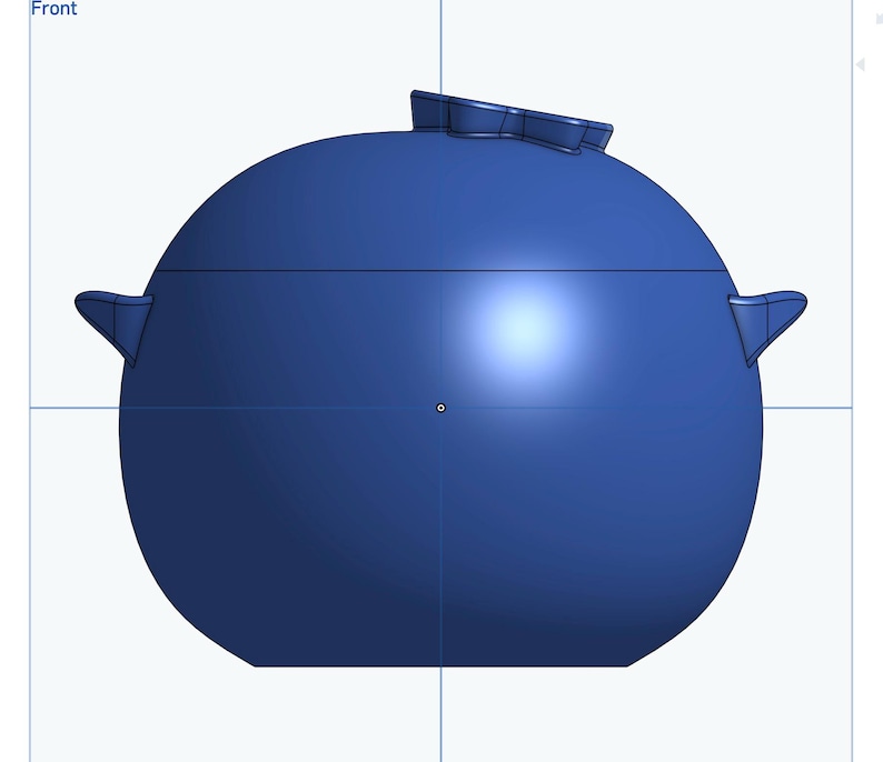 May include: A blue ceramic pot with a rounded shape and a lid with a decorative design. The pot has two small handles on the sides.