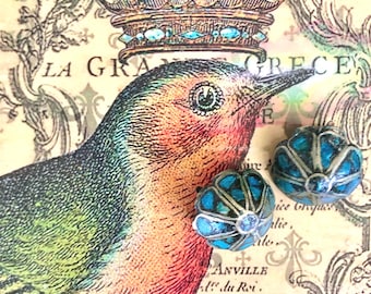 Vintage Artsy Earrings / Nouveau-style Metal Clip-ons