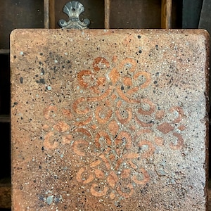 Rustic Tile / Damask Pattern / Mounted for Hanging