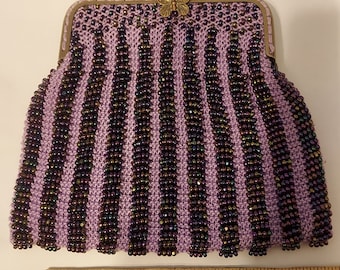 Vintage style Purple Knit Beaded Bag