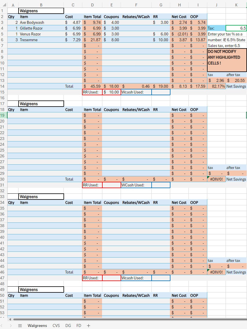 Upgraded Couponing Spreadsheet