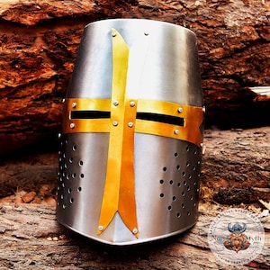 Handcrafted Viking Steel Helmet with Wooden Display Stand