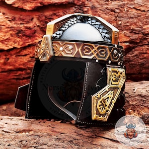 Casque viking fabriqué à la main : accents de cuir, réplique scandinave, GN portable