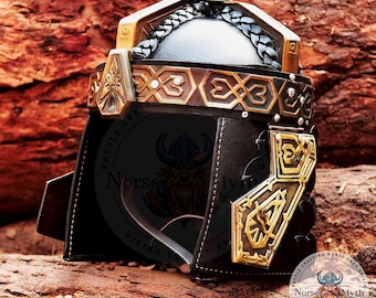 Handgefertigter Wikinger Helm mit Lederakzenten, Larp tragbar