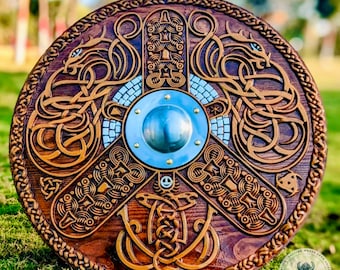 Handmade Viking Dragon Shield: Norse Mythology Wall Decor