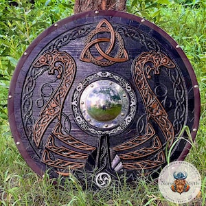 Viking Dragon Shield Wall Art: Norse Decor with Drakkar Longship