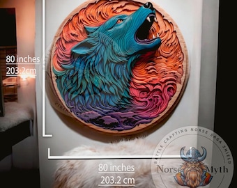Handmade Wooden Wolf Wall Art: Viking Norse Decor