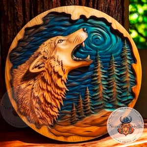 Viking Wolf Wooden Shield - Howling Wolf, Norse Wall Art, Nordic Decor, Costume Shield, Best Handmade Viking Shield for Gifts and Cosplay .