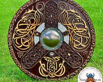 Handgemaakt Vikingschild: Noorse drakenknoop, cosplayprop