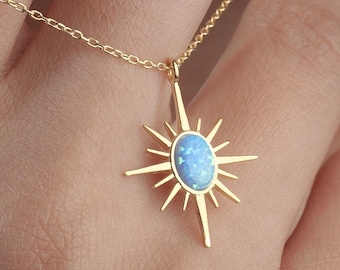 Opal North Star Necklace: Sterling Silver Celestial Pendant
